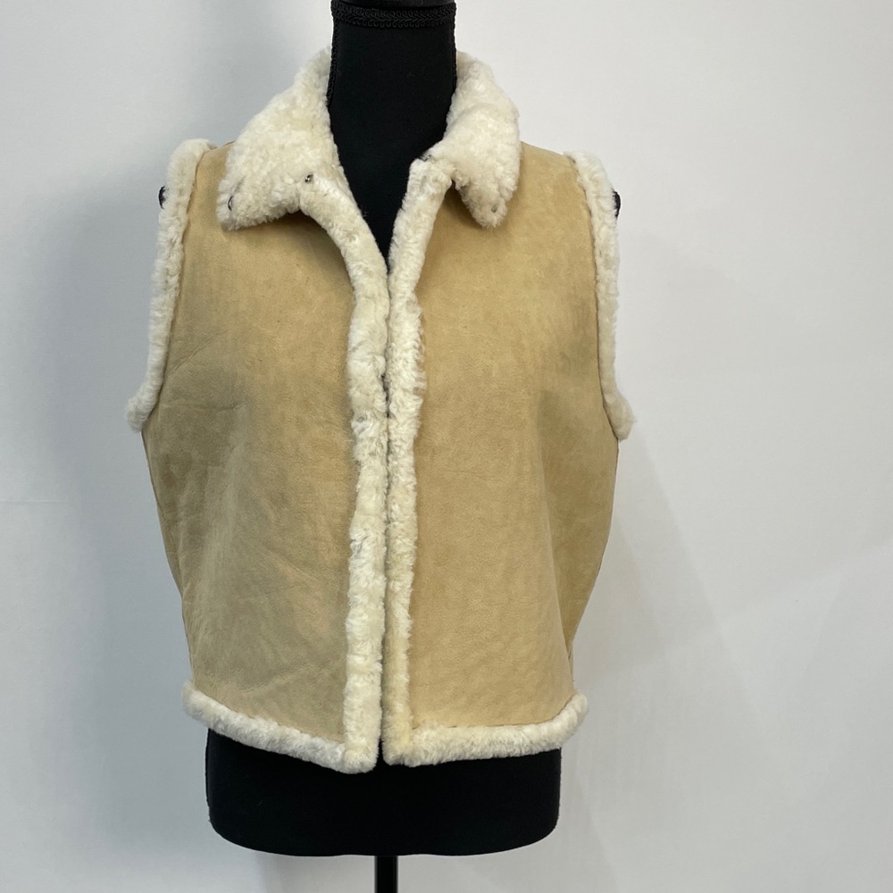 Isda & Co Tan Leather and Shearling Vest,  size L